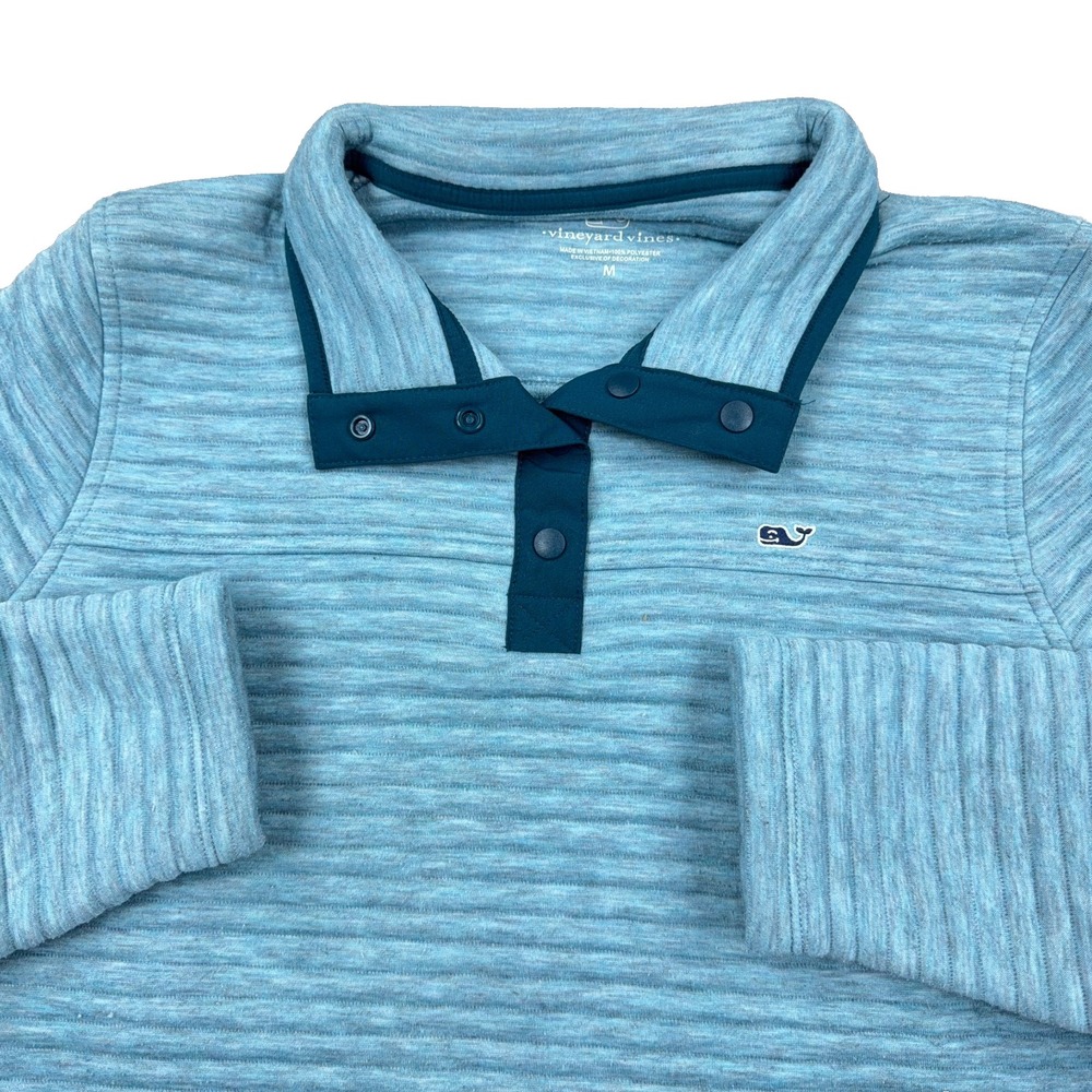 Vineyard Vines Sweater Women Medium Blue Pullover Snap T Sweatshirt Rib Ribbed